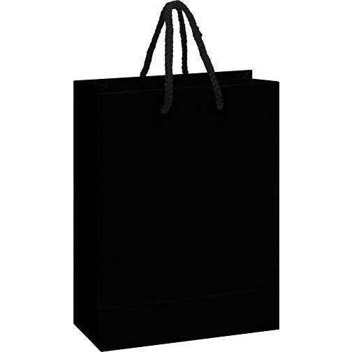 Laminierte Papiertasche, Groß , schwarz, Papier, 30,00cm x 40,00cm x 12,00cm (Länge x Höhe x Breite), Bild 1