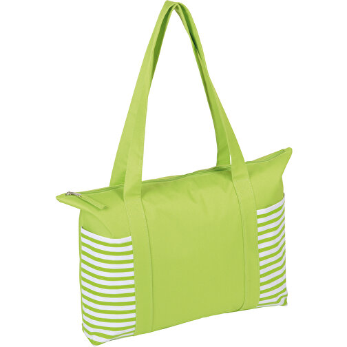 Shopper TWIN , hellgrün, weiss, 600D Polyester, 44,00cm x 8,50cm x 31,50cm (Länge x Höhe x Breite), Bild 1