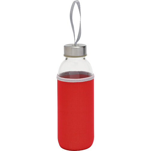 Glas-Flasche TAKE WELL , rot, transparent, Glas / SBR / Edelstahl, 18,50cm (Höhe), Bild 1