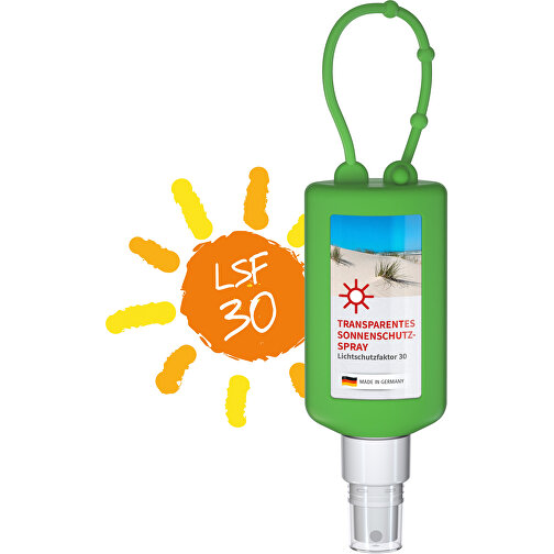 Sonnenschutzspray (LSF50), 50 Ml Bumper Grün, Body Label (R-PET) , grün, Kunststoff (100% recycelt), Folie, Silikon, 2,20cm x 14,00cm x 4,70cm (Länge x Höhe x Breite), Bild 1