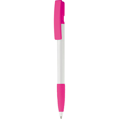 Kugelschreiber Nash Hardcolour Mit Gummigriff , weiß / rosé, ABS, 14,50cm (Länge), Bild 1