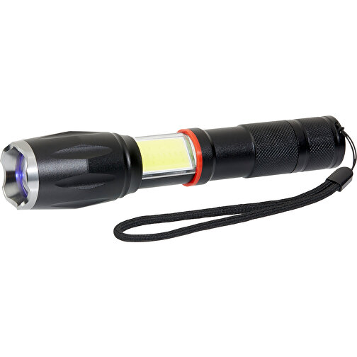 Multifunktions Taschenlampe Mit Zoom-Funktion Und Trageschlaufe , schwarz, Aluminium, 15,00cm (Höhe), Bild 6