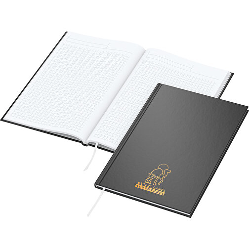 Notesbog Memo-Book A5 Bestseller, mat sort, digital silketryk, Billede 1