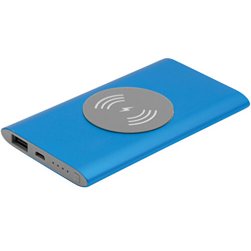 Powerbank WIRELESS POWER , blau, Aluminium / Silikon / Kunststoff, 12,20cm x 1,00cm x 7,00cm (Länge x Höhe x Breite), Bild 2