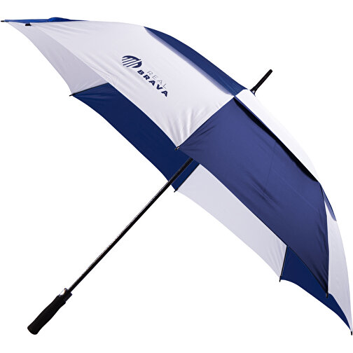 Golfregenschirm , marine/weiß, Polyester/Glaswolle, 110,00cm x 145,00cm (Länge x Breite), Bild 1