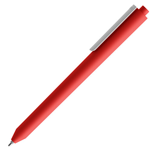Pigra P03 Soft Touch Push Kugelschreiber , rot / weiß, ABS-Kunststoff, 14,00cm x 1,30cm (Länge x Breite), Bild 4