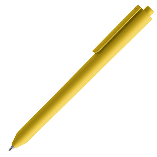 Pigra P03 Soft Touch Push Kugelschreiber , gelb, ABS-Kunststoff, 14,00cm x 1,30cm (Länge x Breite), Bild 4