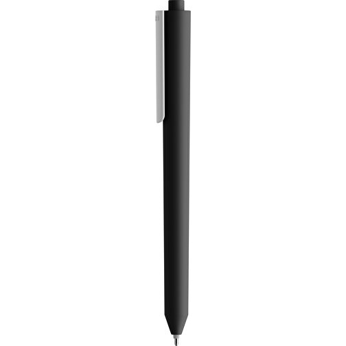 Pigra P03 Soft Touch Push Kugelschreiber , schwarz / weiß, ABS-Kunststoff, 14,00cm x 1,30cm (Länge x Breite), Bild 1