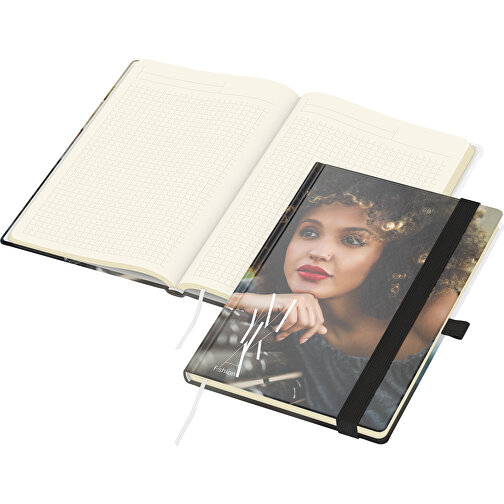 Notizbuch Match-Book Creme Bestseller A5 Cover-Star Gloss-individuell, Schwarz , schwarz, Cremefarbenes Schreibpapier 90 g/m², 21,00cm x 14,80cm (Länge x Breite), Bild 1
