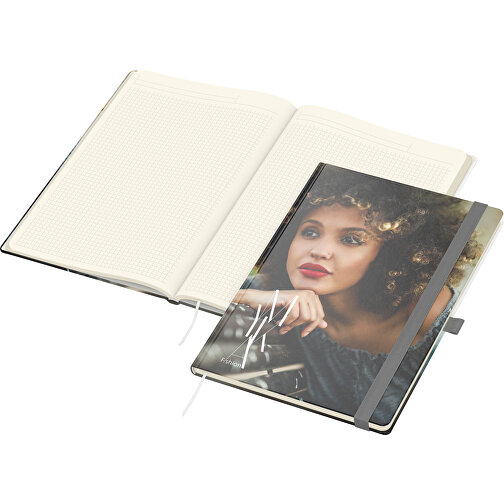 Notizbuch Match-Book Creme Bestseller A4 Cover-Star Gloss-individuell, Silbergrau , silbergrau, Cremefarbenes Schreibpapier 90 g/m², 29,70cm x 21,00cm (Länge x Breite), Bild 1