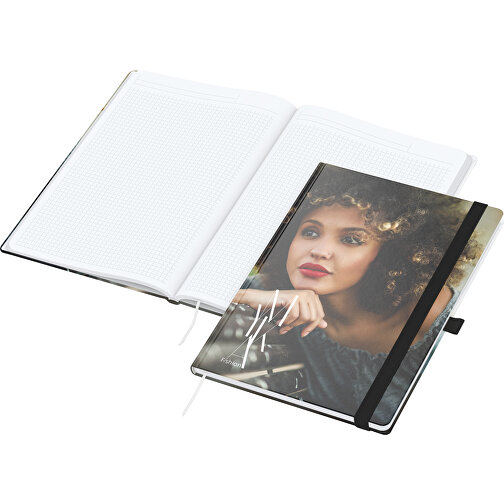 Notizbuch Match-Book White Bestseller A4 Cover-Star Matt-individuell, Schwarz , schwarz, Hochweisses Schreibpapier 90 g/m², 29,70cm x 21,00cm (Länge x Breite), Bild 1