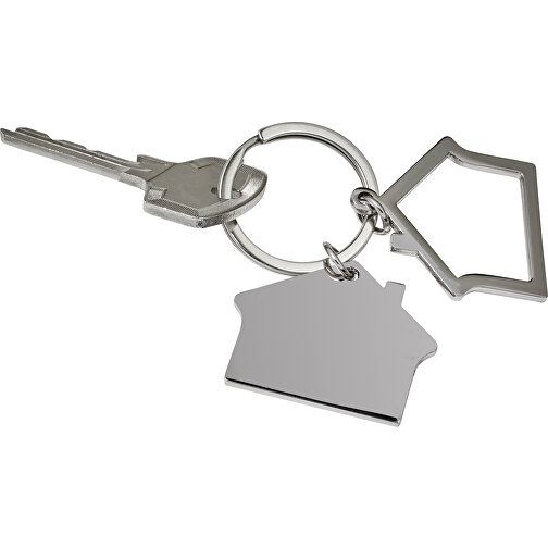 Schlüsselanhänger Aus Zink-Aluminium In Hausform Amaro , silber, Allooi, Zink, 4,00cm x 0,20cm x 3,50cm (Länge x Höhe x Breite), Bild 2