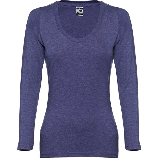 THC BUCHAREST WOMEN. Langärmeliges Tailliertes T-Shirt Für Frauen Aus Baumwolle , blau melliert, 100% Baumwolle, L, 65,00cm x 46,00cm (Länge x Breite), Bild 1