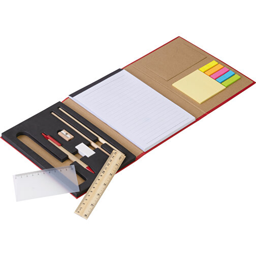Stationäres Set , rot, Papier & Holz, 15,50cm x 21,00cm x 2,50cm (Länge x Höhe x Breite), Bild 1