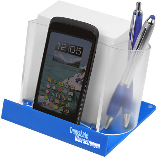 Smartphone-/Tabletständer Mit Zettelbox , gefrostet glasklar, schwarz, PS+PAP, 12,50cm x 9,00cm x 10,50cm (Länge x Höhe x Breite), Bild 2