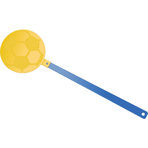 Fliegenklatsche 'Fussball' , blau, gelb, PE+PS, 42,30cm x 0,50cm x 11,80cm (Länge x Höhe x Breite), Bild 1