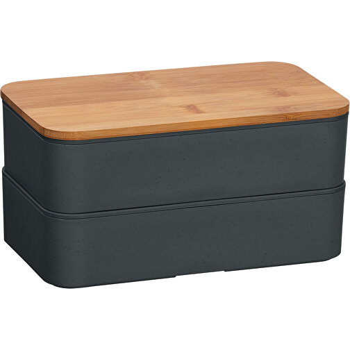 Ökologische Doppel-Lunchbox Mit Bambus-Schneidebrett Und Besteck , grau, Bambus, 100% PP, 18,00cm x 9,20cm x 10,50cm (Länge x Höhe x Breite), Bild 4