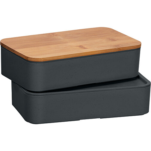 Ökologische Doppel-Lunchbox Mit Bambus-Schneidebrett Und Besteck , grau, Bambus, 100% PP, 18,00cm x 9,20cm x 10,50cm (Länge x Höhe x Breite), Bild 5