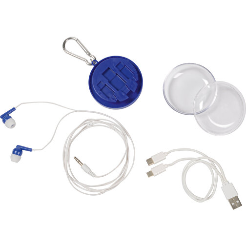 Kopfhörer Mit Universal-Ladekabel LISTEN & CHARGE , blau, Kunststoff, 3,50cm (Höhe), Bild 3