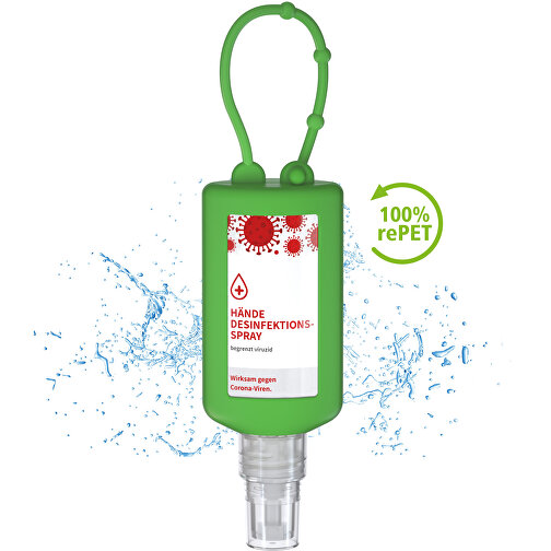 Spray disinfettante per le mani (DIN EN 1500), 50 ml, paraurti verde, etichetta corpo (R-PET), Immagine 1