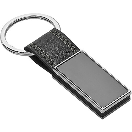 BALE. Schlüsselanhänger Aus Metall , grau, Lederimitation und Metall, , Bild 1