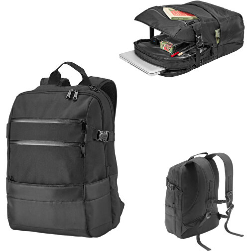 ZIPPERS BPACK. Laptop-Rucksack 15.6´´ Aus 840D Und 300D-Jacquard , schwarz, 840D Jacquard und 300D, , Bild 2