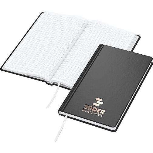 Notizbuch Easy-Book Basic Bestseller Pocket, Schwarz, Kupferprägung , schwarz, kupfer, Hochweißes Schreibpapier 80g/m2, 15,20cm x 9,40cm (Länge x Breite), Bild 1