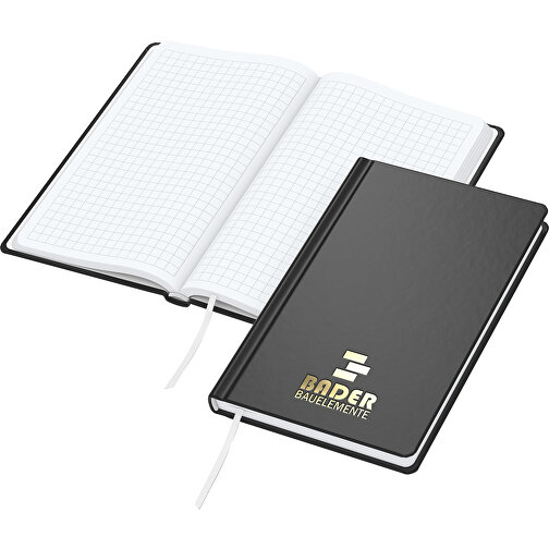 Notizbuch Easy-Book Basic Bestseller Pocket, Schwarz, Goldprägung , schwarz, gold, Hochweisses Schreibpapier 80g/m2, 15,20cm x 9,40cm (Länge x Breite), Bild 1