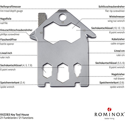 ROMINOX® Key Tool House / Haus (21 Funktionen) (Einzelhandel) , Edelstahl, 7,00cm x 0,23cm x 3,20cm (Länge x Höhe x Breite), Bild 9