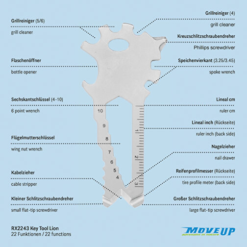 ROMINOX® Key Tool Lion (22 Funktionen) (Einzelhandel) , Edelstahl, 7,00cm x 0,23cm x 3,20cm (Länge x Höhe x Breite), Bild 10