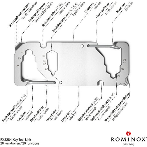 ROMINOX® Key Tool Link (20 Funktionen) , Edelstahl, 7,00cm x 0,23cm x 3,20cm (Länge x Höhe x Breite), Bild 9
