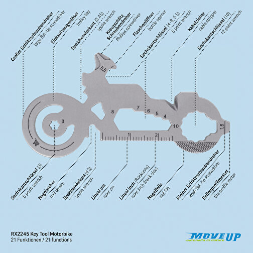 ROMINOX® Key Tool Motorbike / Motorrad (21 Funktionen) , Edelstahl, 7,00cm x 0,23cm x 3,20cm (Länge x Höhe x Breite), Bild 10