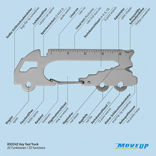 ROMINOX® Key Tool Truck / LKW (22 Funktionen) , Edelstahl, 7,00cm x 0,23cm x 3,20cm (Länge x Höhe x Breite), Bild 10