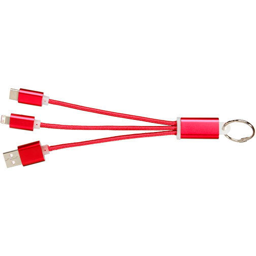 Metal 3-in-1 Ladekabel Mit Schlüsselanhänger , rot, Aluminium, 20,00cm x 0,80cm x 3,90cm (Länge x Höhe x Breite), Bild 6