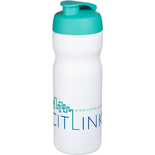 Baseline® Plus 650 Ml Sportflasche Mit Klappdeckel , weiß / aquablau, HDPE Kunststoff, PP Kunststoff, 22,30cm (Höhe), Bild 2