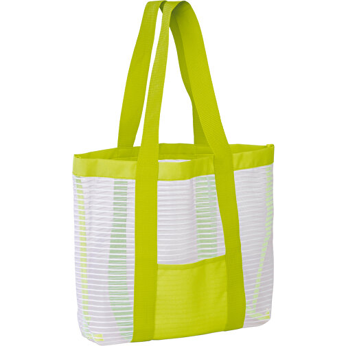 Strandtasche , weiß / hellgrün, PolJater, 42,00cm x 30,00cm x 10,00cm (Länge x Höhe x Breite), Bild 1