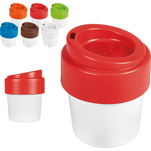 Heiß-aber-cool Kaffeebecher Mit Deckel 240ml , weiß / rot, Bio PE, 10,70cm (Höhe), Bild 2