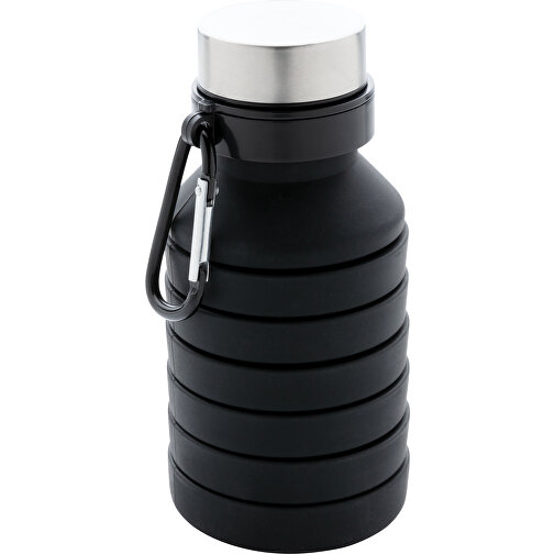Auslaufgeschützte Faltbare Silikonflasche, Schwarz , schwarz, Silikon, 24,30cm (Höhe), Bild 1