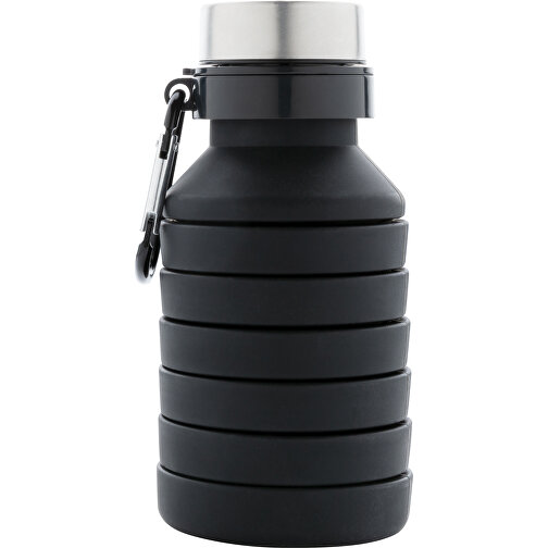 Auslaufgeschützte Faltbare Silikonflasche, Schwarz , schwarz, Silikon, 24,30cm (Höhe), Bild 2
