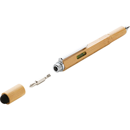 5-in-1 Bambus Tool-Stift, Braun , braun, Bambus, 15,00cm (Höhe), Bild 2