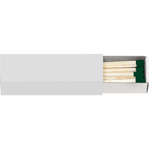 Streichholzschachtel 5,6 X 1,7 X 1,7 Cm , weiß/dunkelgrün, Holz, Karton, 5,60cm x 1,70cm x 1,70cm (Länge x Höhe x Breite), Bild 2
