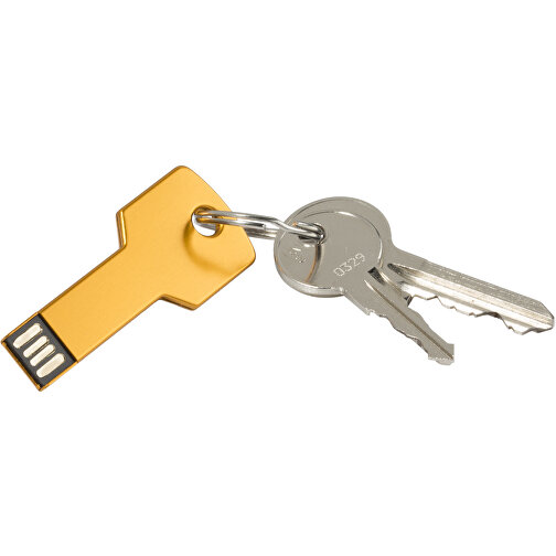 USB-Stick Schlüssel 2.0 128GB , Promo Effects MB , gold MB , 131 GB , Metall MB , 3 - 10 MB/s MB , 5,70cm x 2,40cm (Länge x Breite), Bild 2