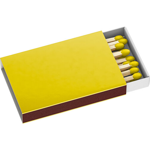 Streichholzschachtel 5,5 X 3,6 X 0,8 Cm , gelb / weiß, Holz, Karton, 5,50cm x 0,80cm x 3,60cm (Länge x Höhe x Breite), Bild 1