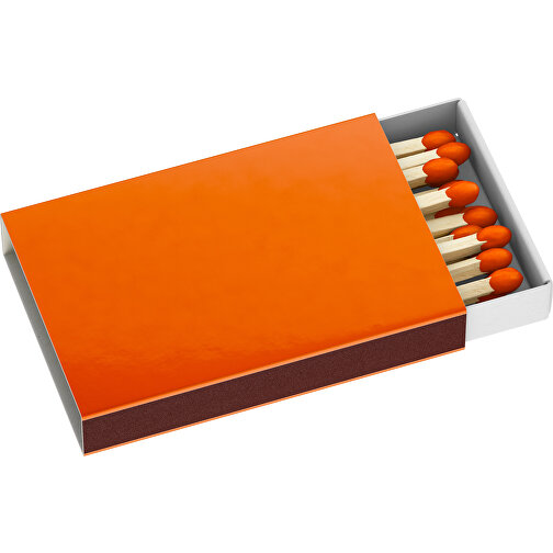 Streichholzschachtel 5,5 X 3,6 X 0,8 Cm , orange / weiß, Holz, Karton, 5,50cm x 0,80cm x 3,60cm (Länge x Höhe x Breite), Bild 1