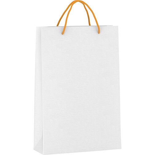 Tragetasche Basic 5 Mit Kunststoffkordeln , orange/weiß, Kraftpapier, 24,00cm x 36,00cm x 9,00cm (Länge x Höhe x Breite), Bild 1