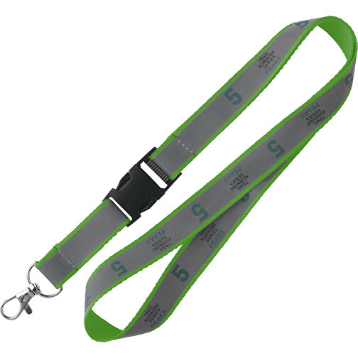 15 Mm Reflektierendes Lanyard , grün, Polyester, 92,00cm x 1,50cm (Länge x Breite), Bild 1