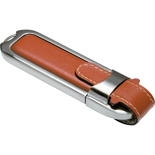 USB Stick Mit Lederapplikationen , braun MB , 2 GB , Metall, Leder MB , 2.5 - 6 MB/s MB , 8,60cm x 1,70cm x 2,40cm (Länge x Höhe x Breite), Bild 1