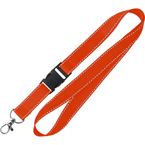 25 Mm Lanyard Mit Reflektierenden Fäden , orange, Polyester, 92,00cm x 2,50cm (Länge x Breite), Bild 1