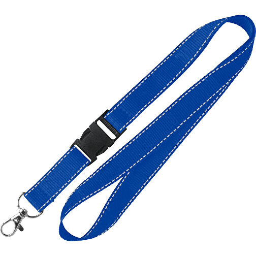 25 Mm Lanyard Mit Reflektierenden Fäden , blau, Polyester, 92,00cm x 2,50cm (Länge x Breite), Bild 1