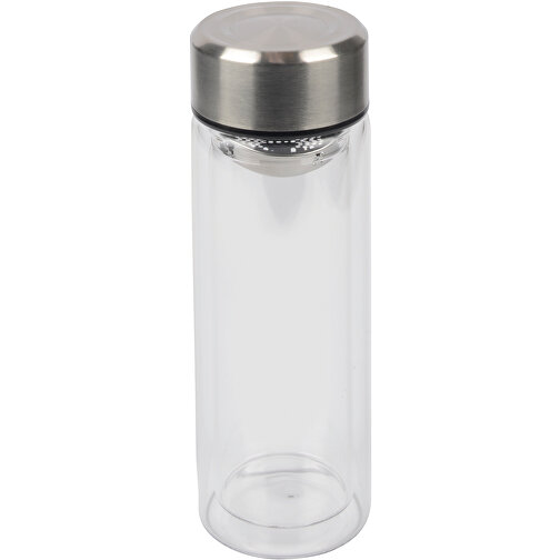 Trinkflasche CHAI Doppelwandig , silber, transparent, Borosilikatglas / Edelstahl / Silikon, 18,30cm (Höhe), Bild 1